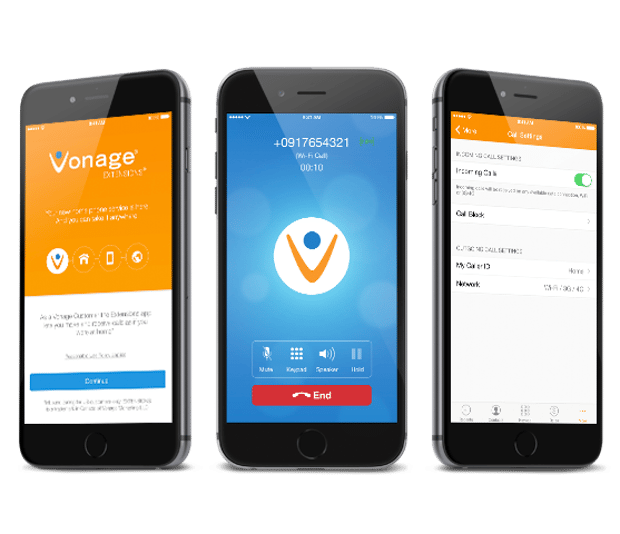 3 smart phones photo of 3 smartphones with the vonage app